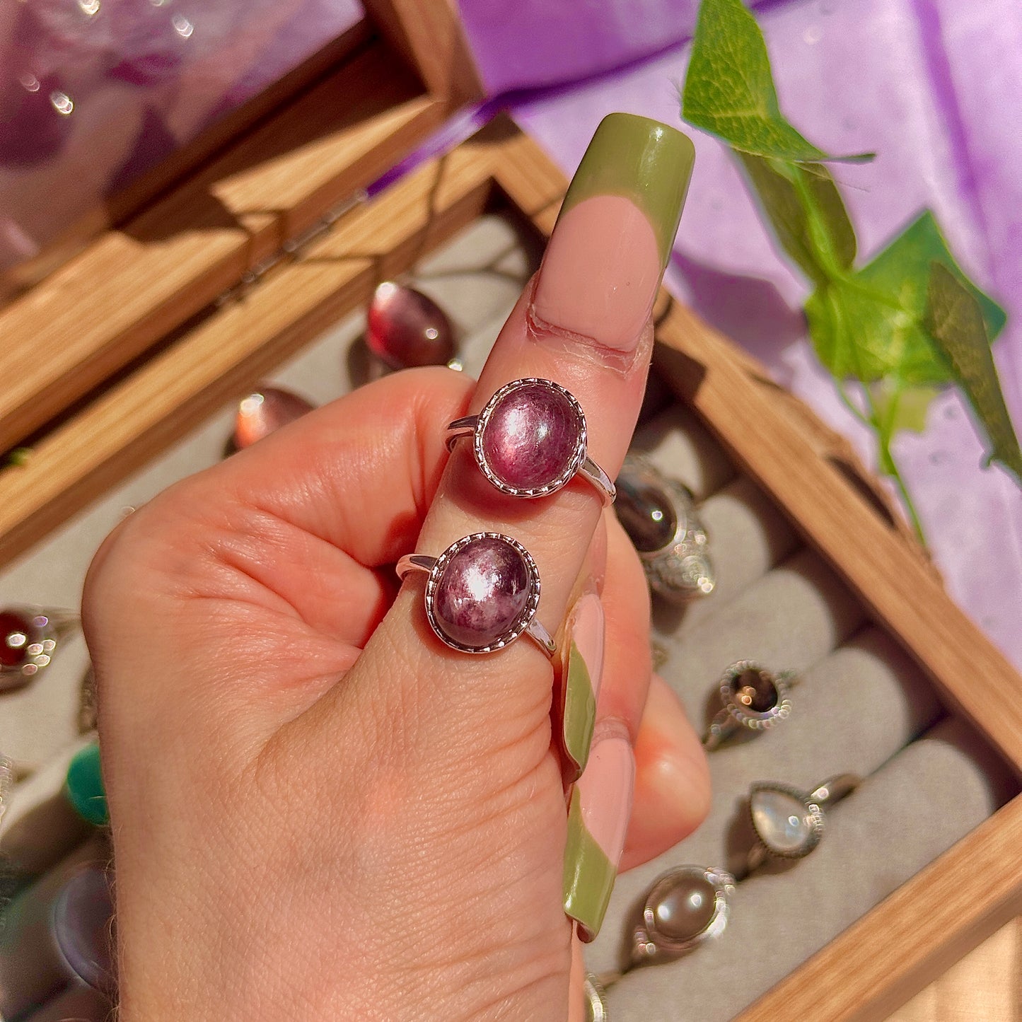 lepidolite 925 sterling silver adjustable ring