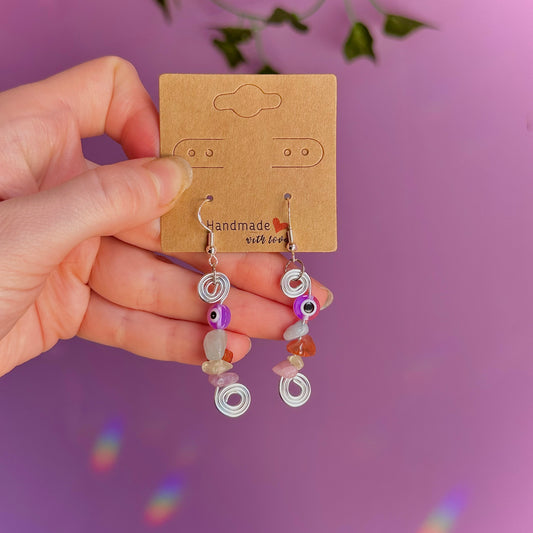 spiral eye earrings on 925 hooks ~ aquamarine, carnelian, jade, lepidolite