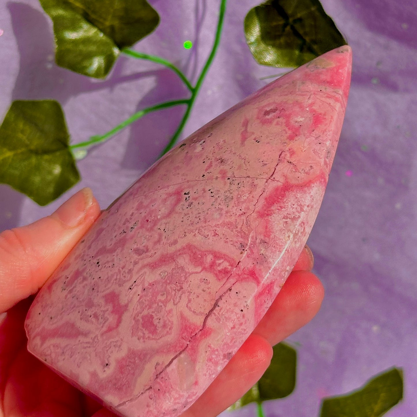 peruvian rhodonite teardrop carving
