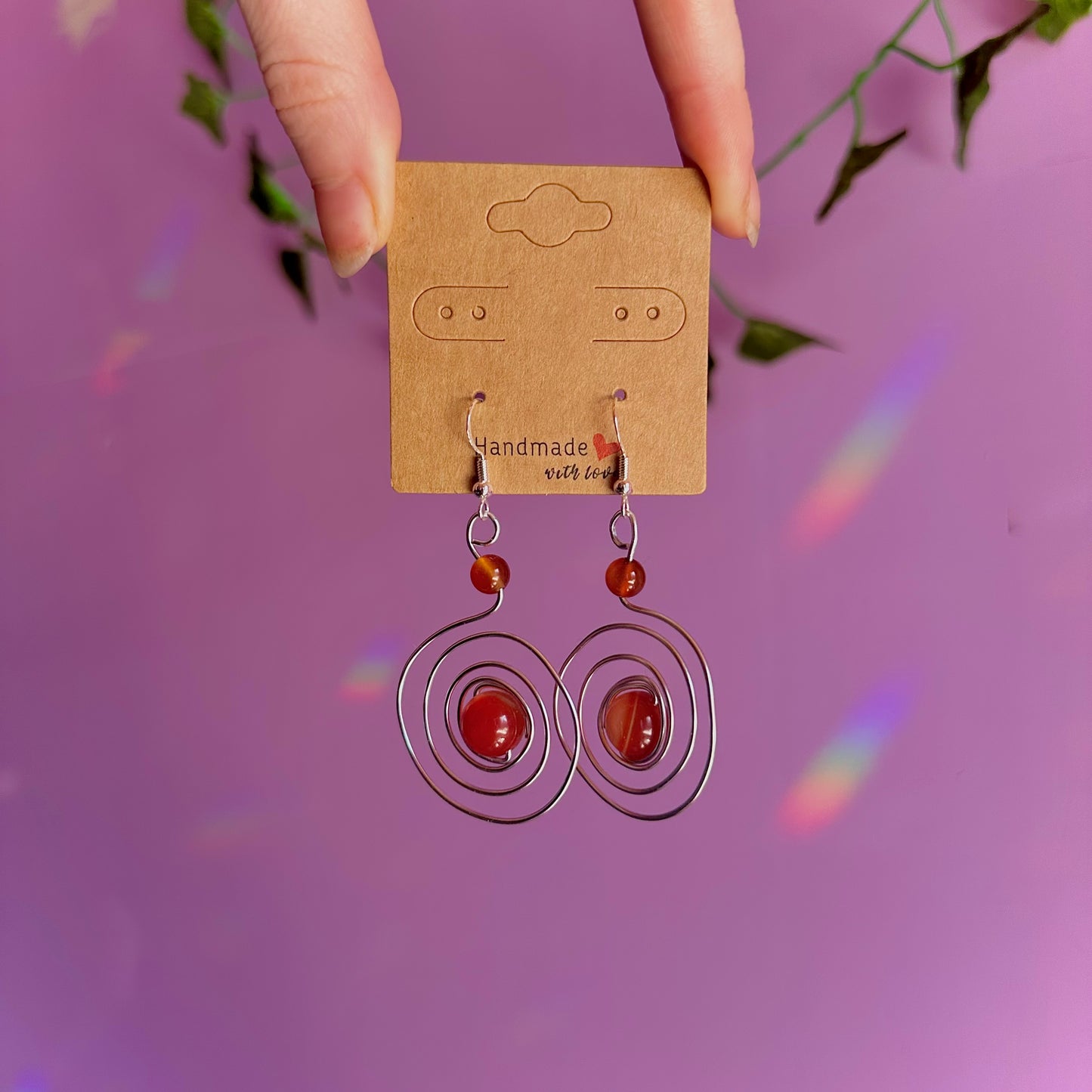 carnelian spiral earrings on 925 hooks