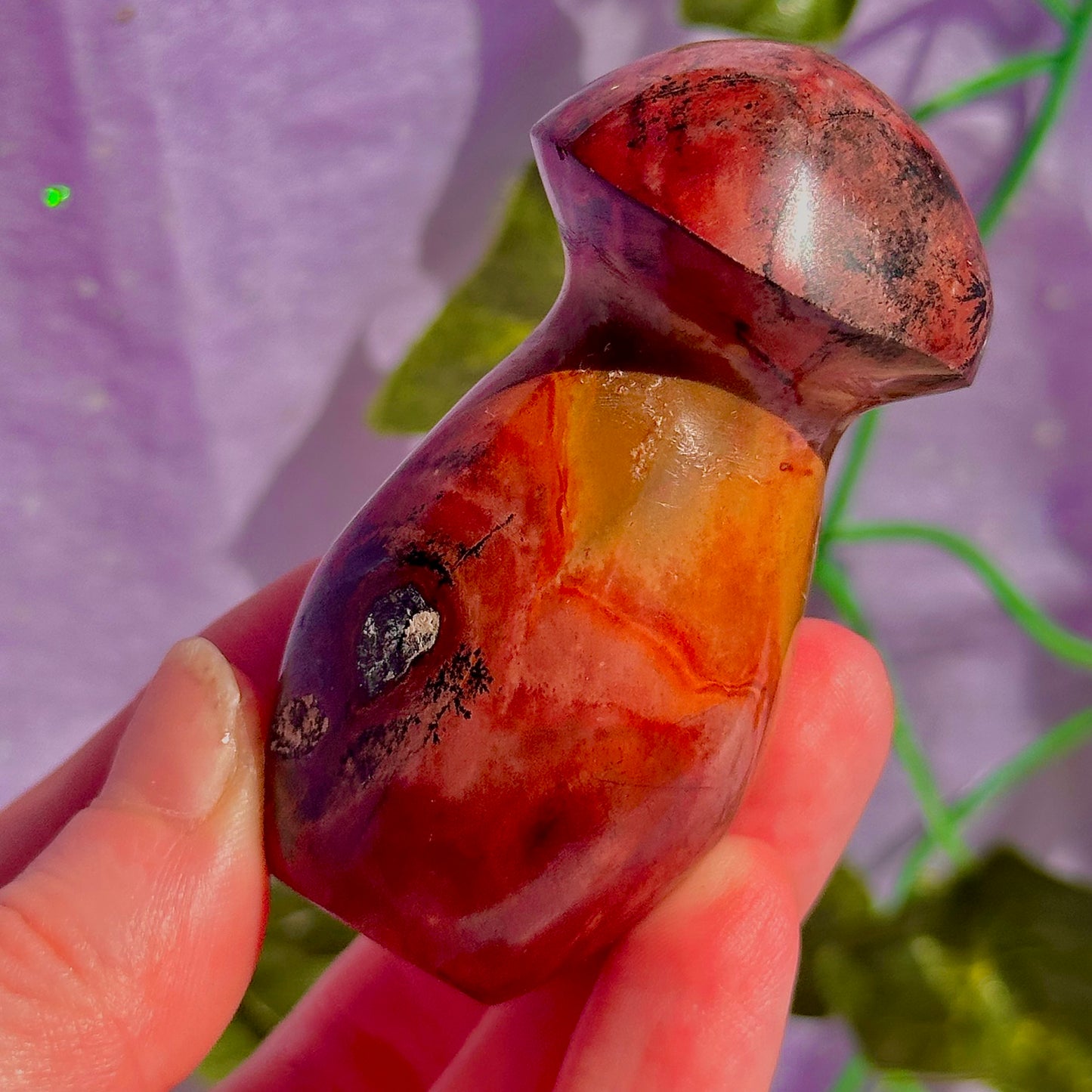 polychrome jasper covered with dendrite’s mushroom carving rare