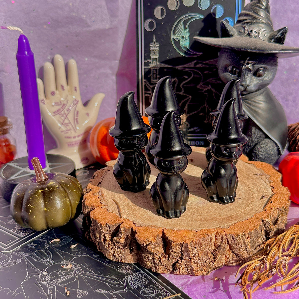 obsidian cat with witch hat carving ~ intuitively chosen