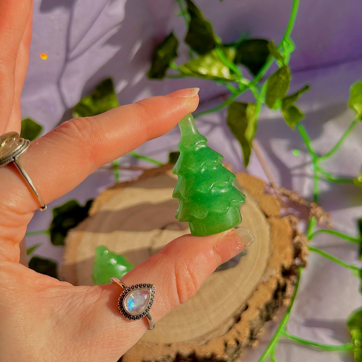 Sculptures de sapins de Noël, aventurine verte et fluorite arc-en-ciel ~ choisissez la vôtre