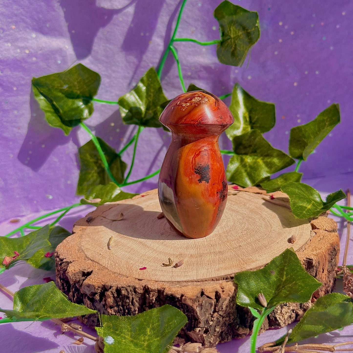 polychrome jasper covered with dendrite’s mushroom carving rare
