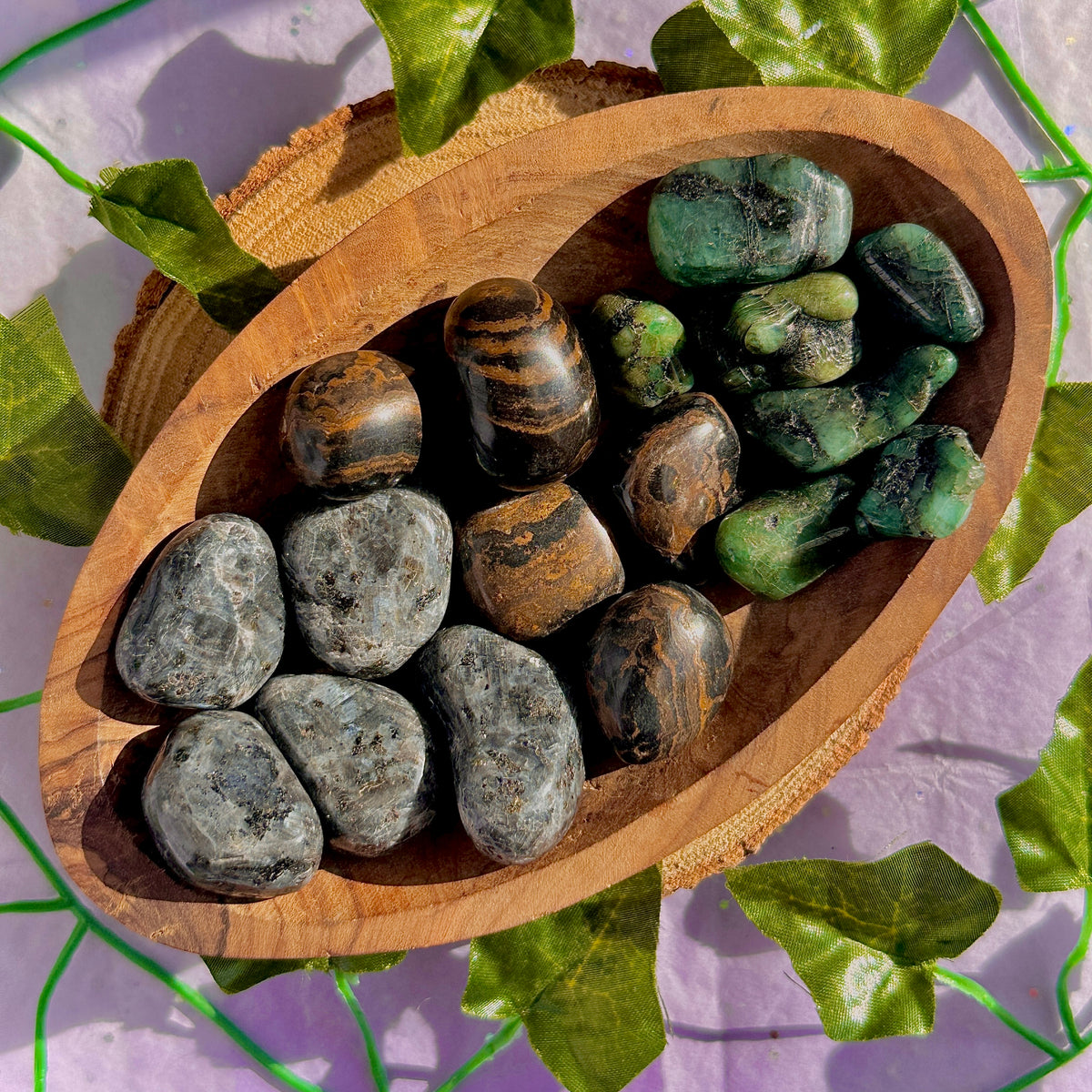 larvikite / stromatolite / emerald tumbles ~ preloved