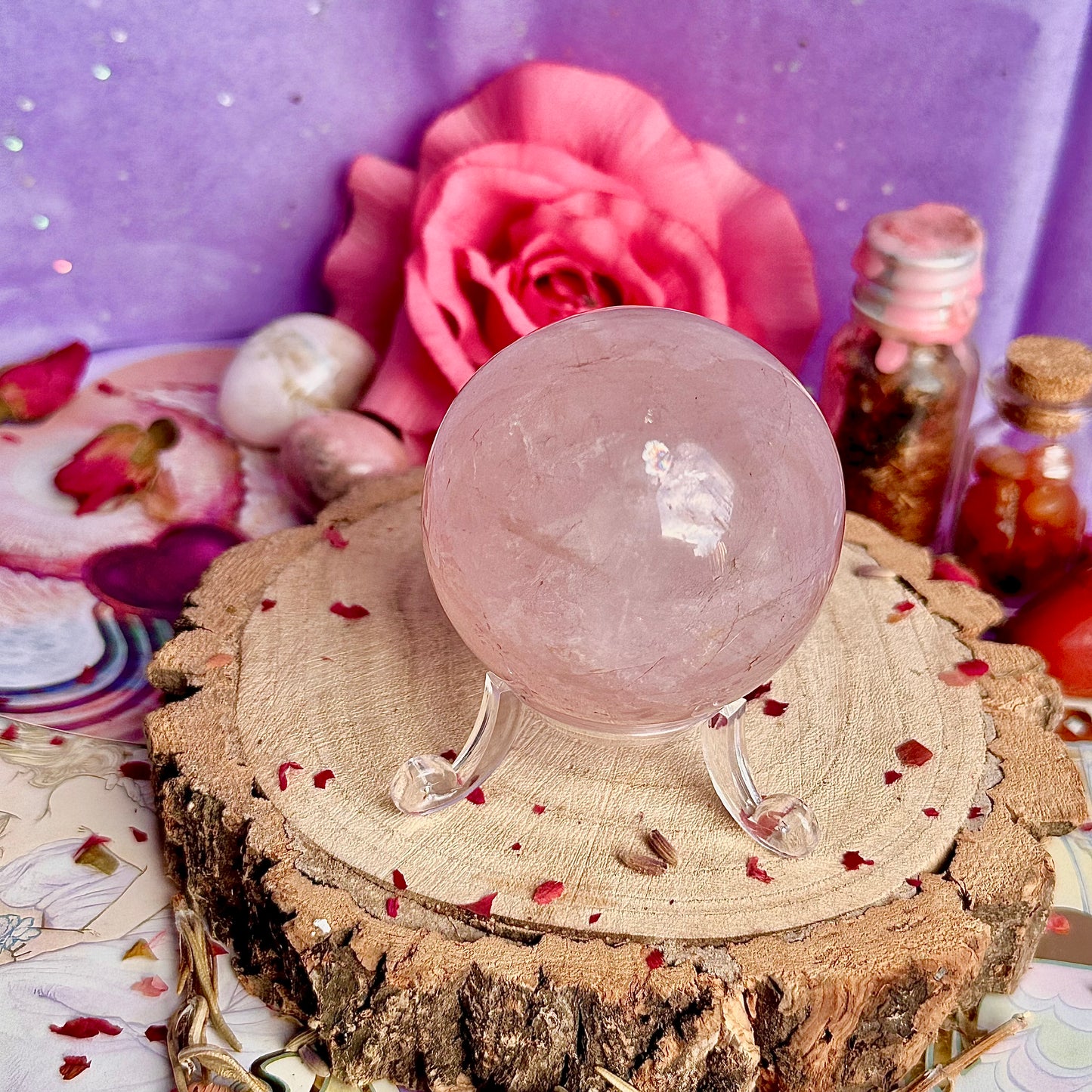 sphère de quartz rose astérisme étoile B