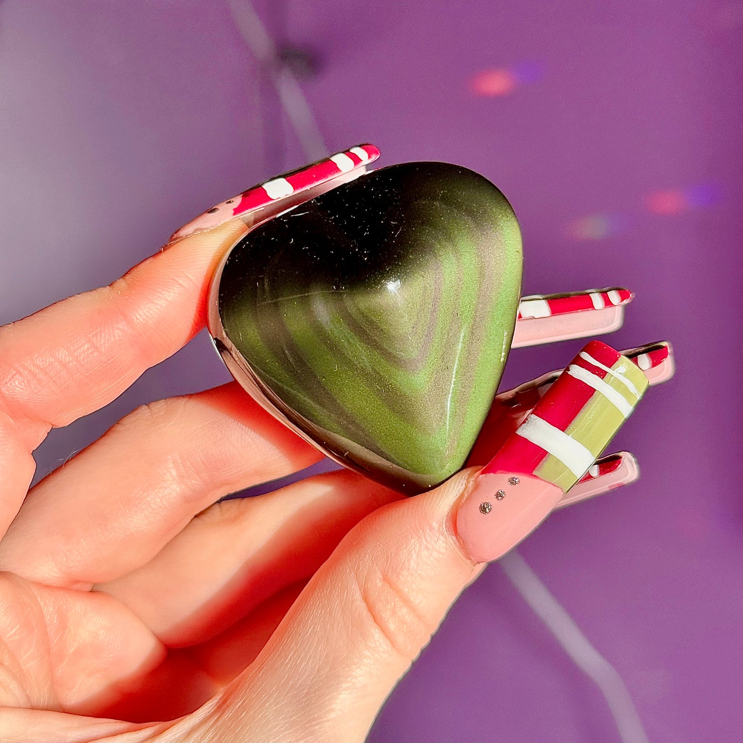 rainbow obsidian heart carvings C & D