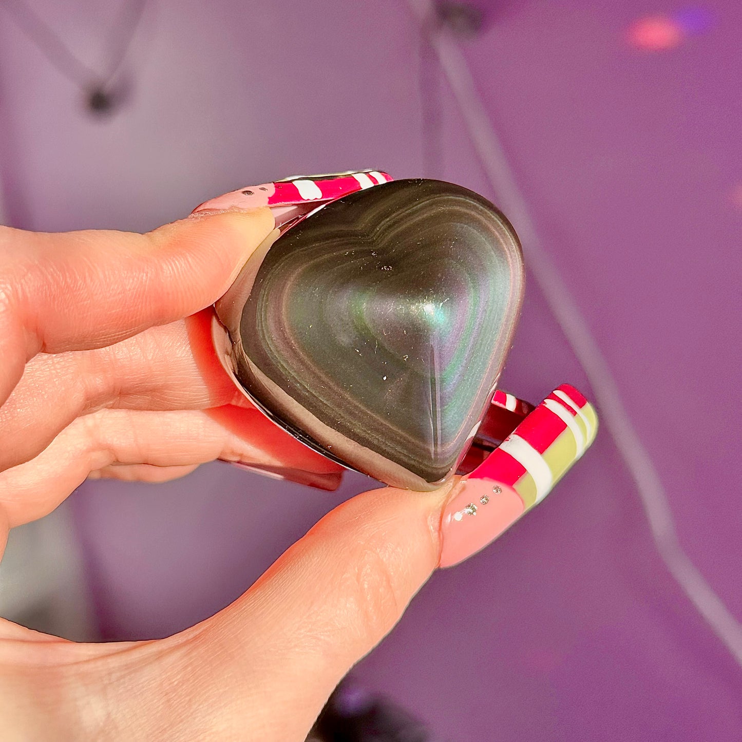 rainbow obsidian heart carvings C & D