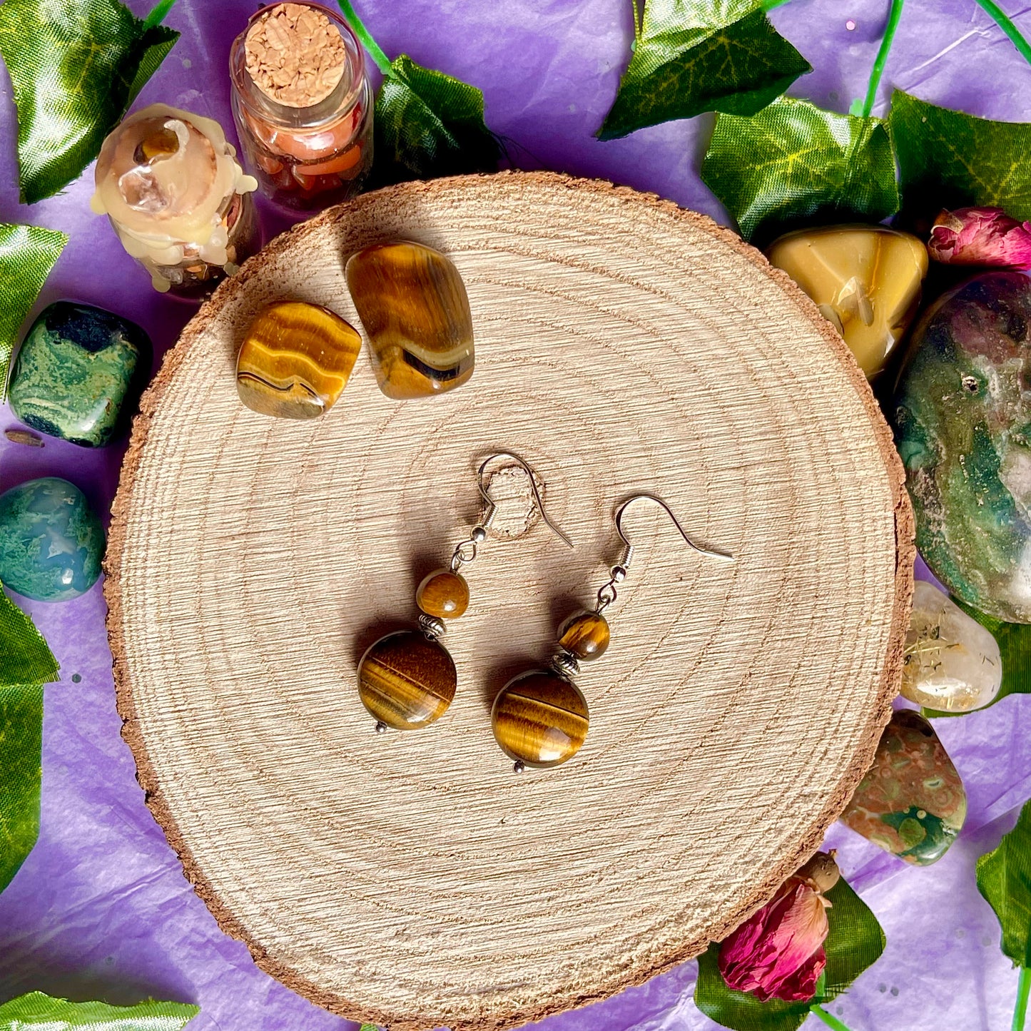golden tigers eye earrings on 925 hooks