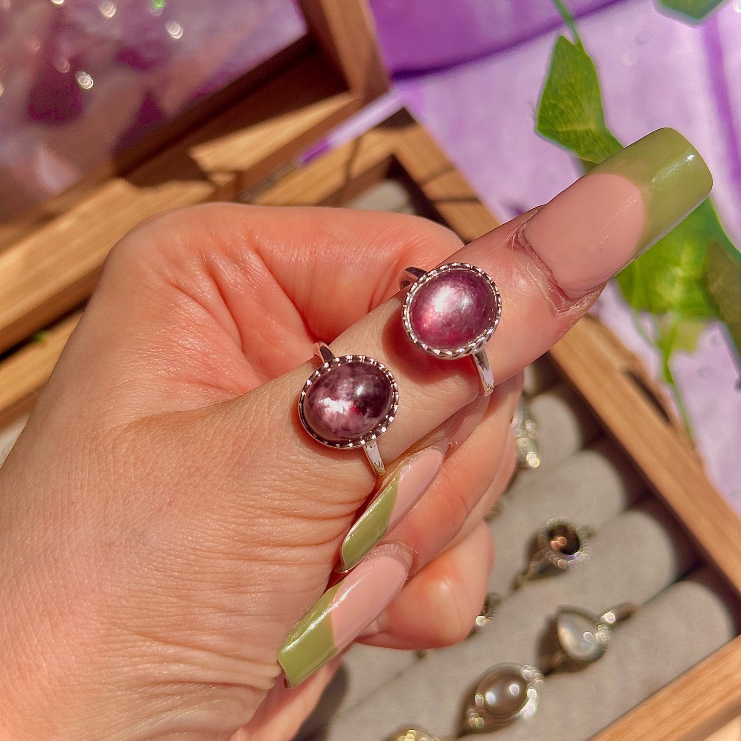 lepidolite 925 sterling silver adjustable ring