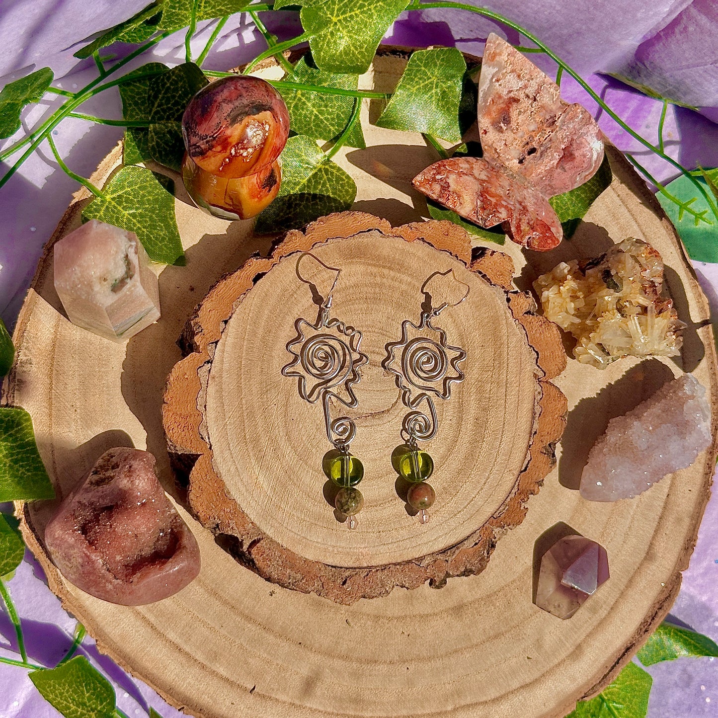 flower field earrings ~ unakite on 925 hooks