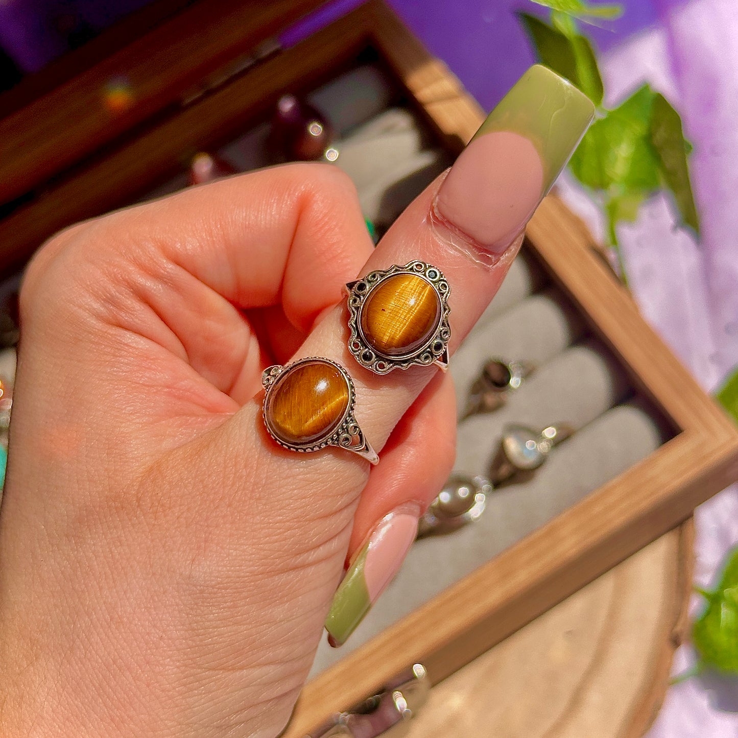 golden tigers eye 925 sterling silver adjustable ring