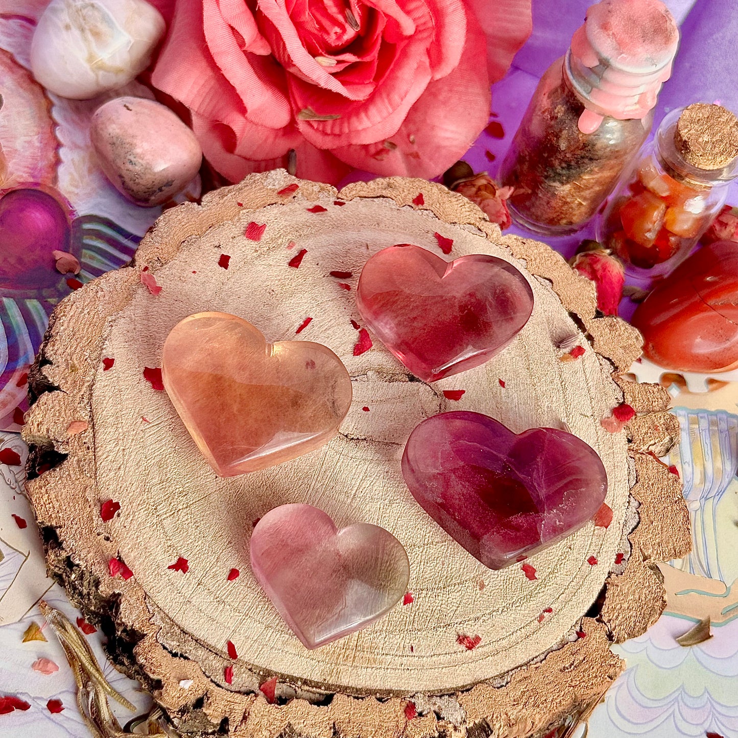 candy rainbow fluorite heart carvings ~ choose your own