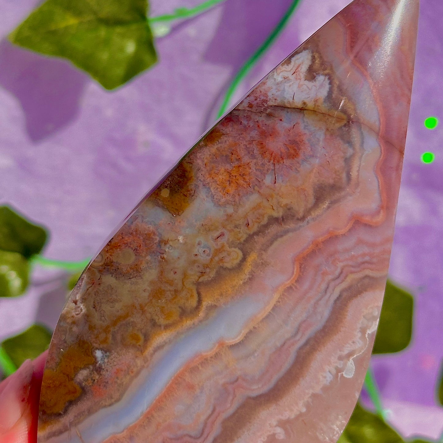 moss & crazy lace agate teardrop carving