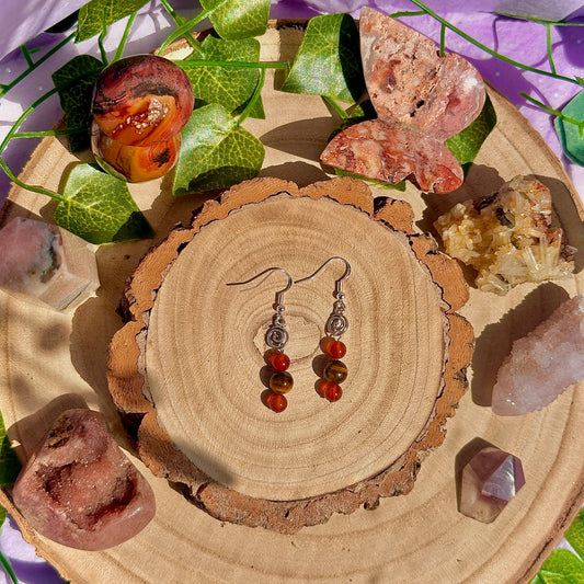 baby spiral ~ carnelian, tigers eye on 925 hooks