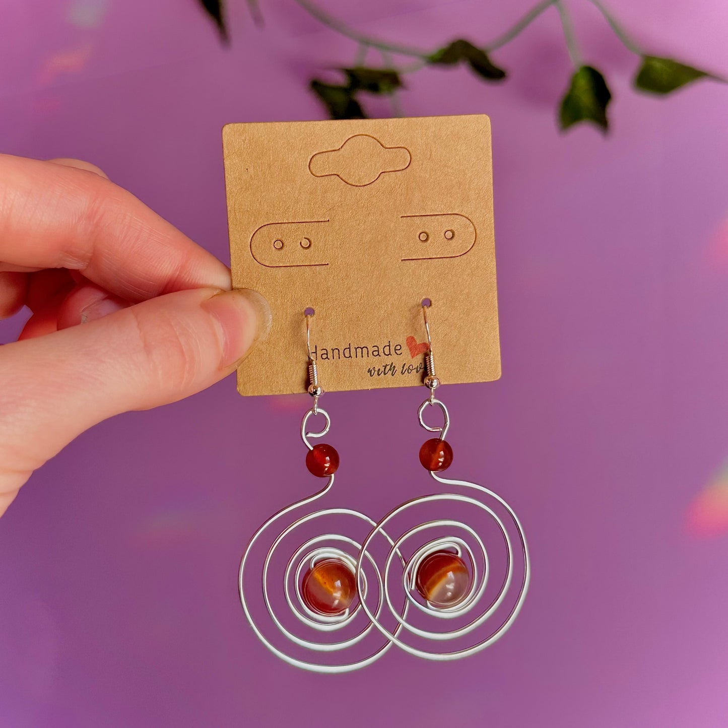 carnelian spiral earrings on 925 hooks