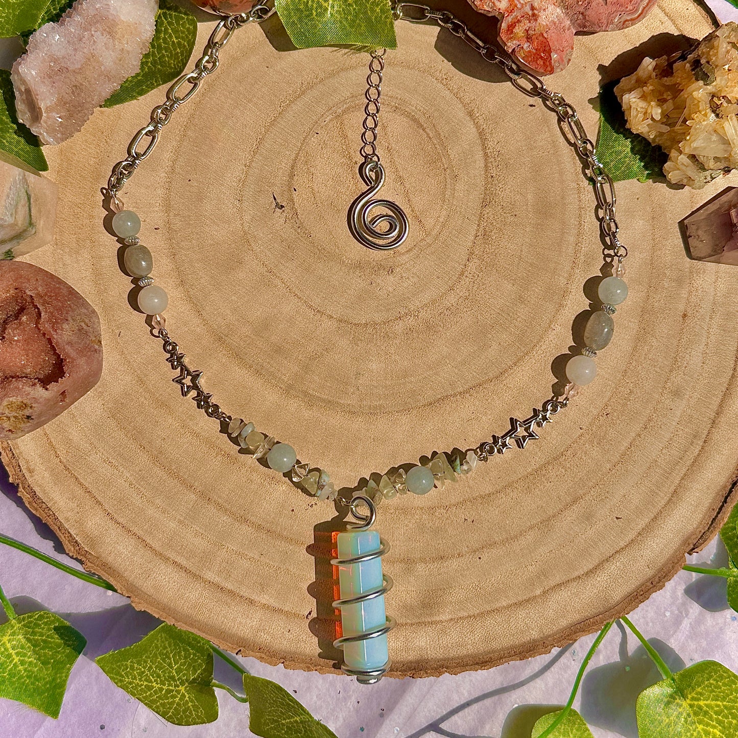 sparkle magick necklace ~ opalite, aquamarine, labradorite, rose quartz, larimar, moonstone, jade