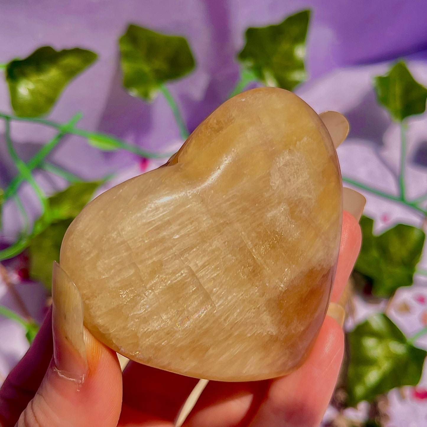 yellow fluorite heart carving