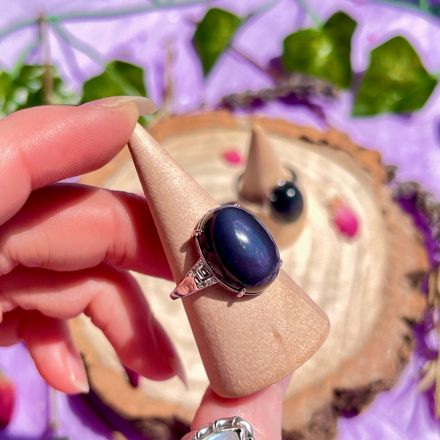 rainbow obsidian 925 adjustable ring