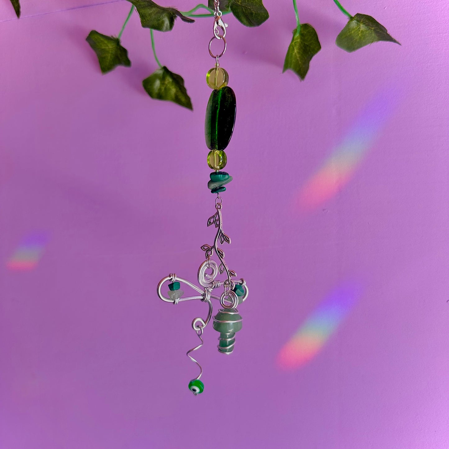 dragon fly mushroom car charm ~ aventurine and malachite