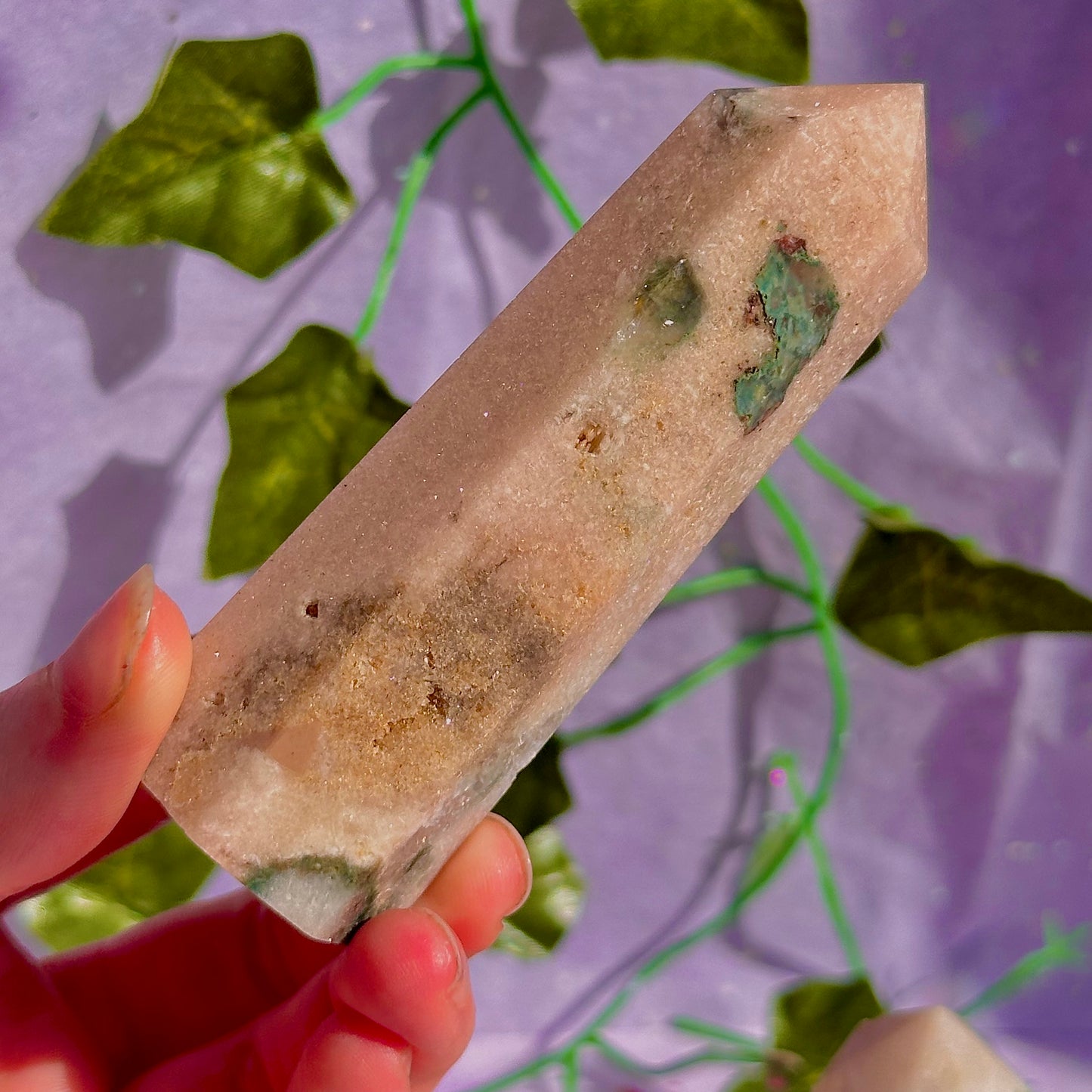 pink amethyst with green jasper towers ~ intuitively chosen