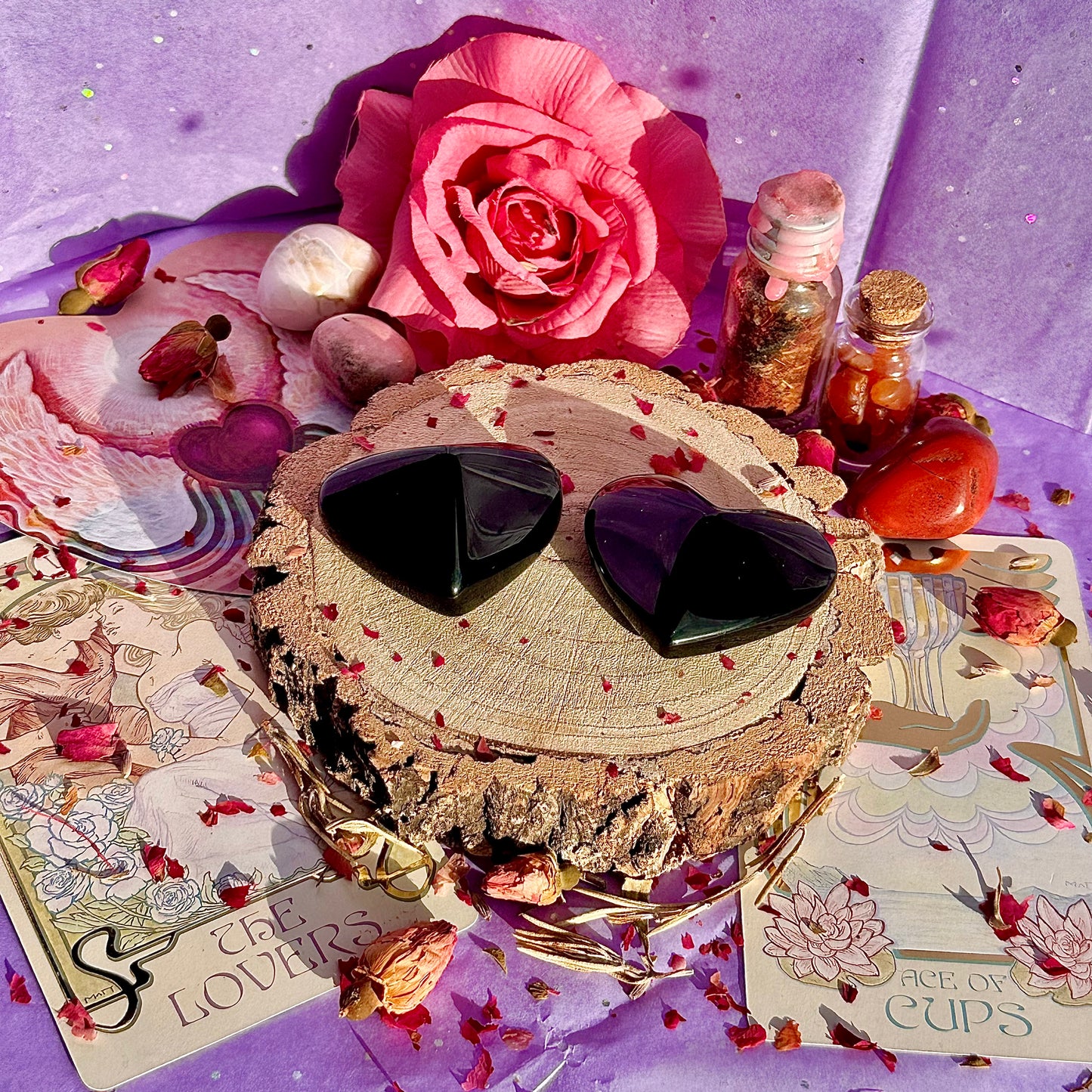 rainbow obsidian heart carvings A & B