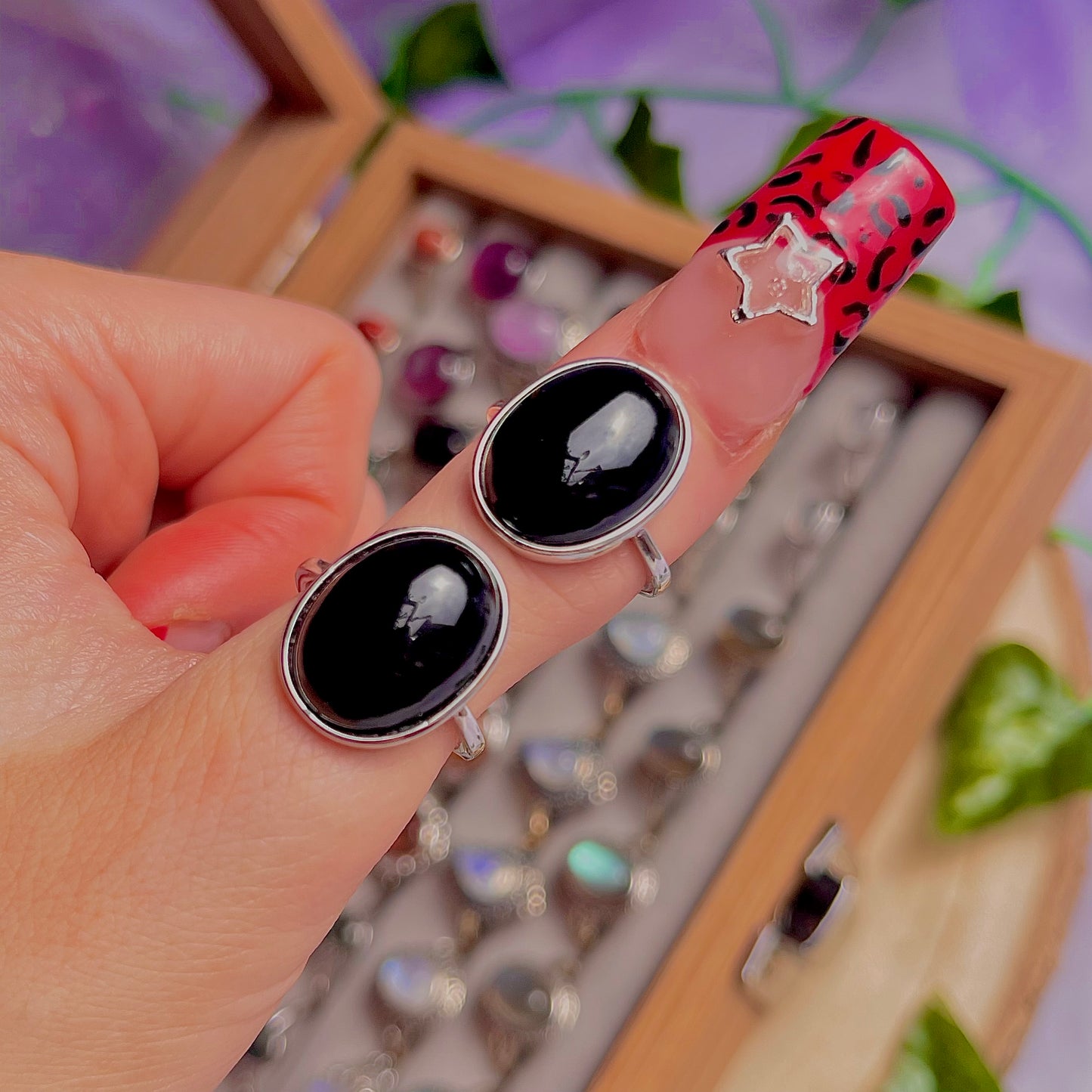 black obsidian ~ 925 sterling silver adjustable rings / intuitively chosen