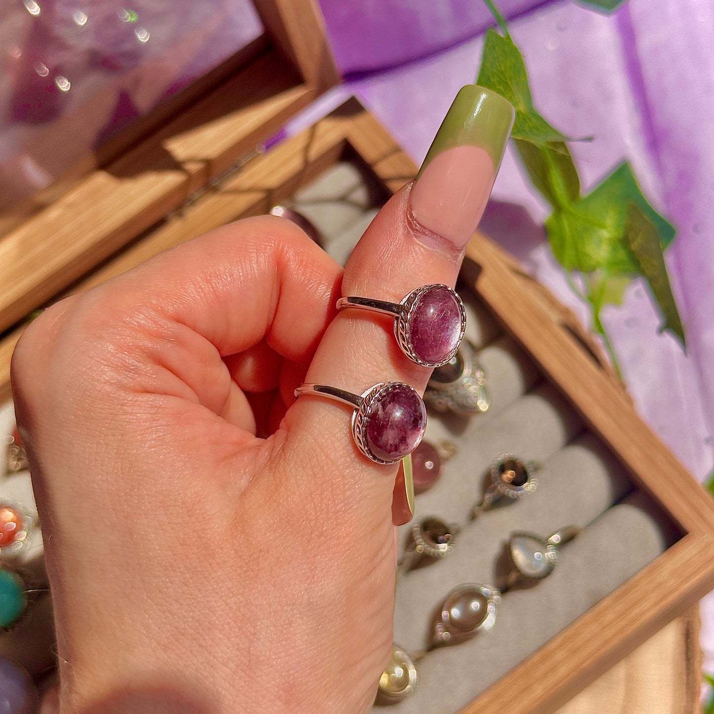 lepidolite 925 sterling silver adjustable ring