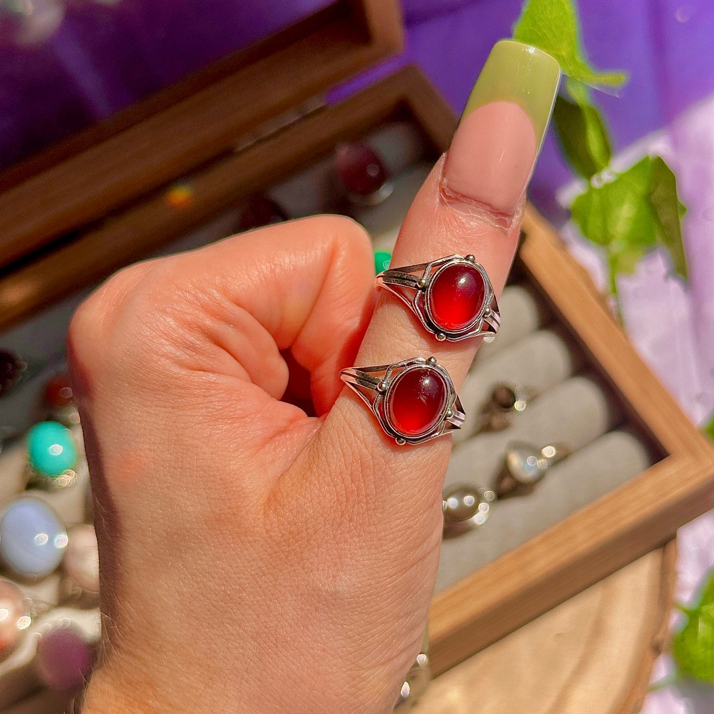 garnet 925 sterling silver adjustable ring ~ style b