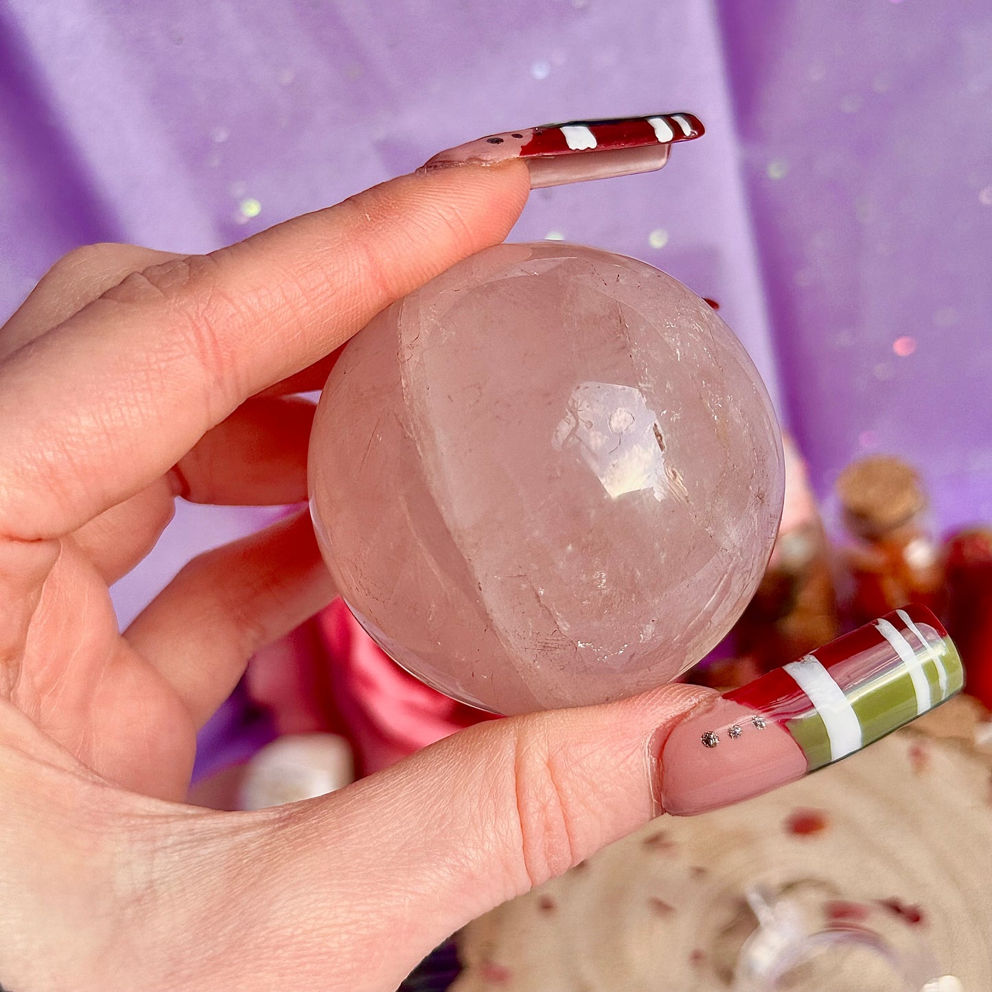 sphère de quartz rose astérisme étoile B