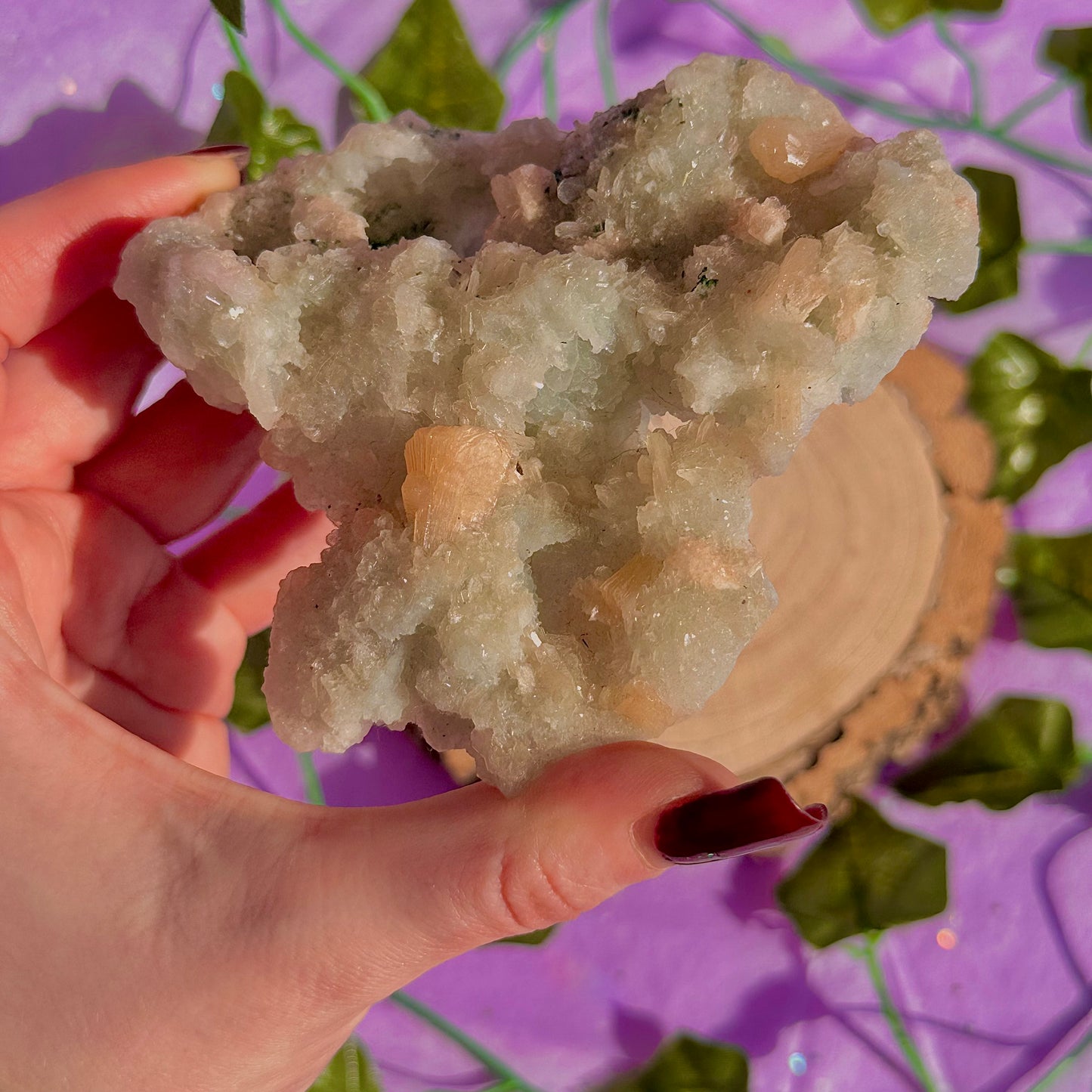 apophyllite verte avec stilbite pêche