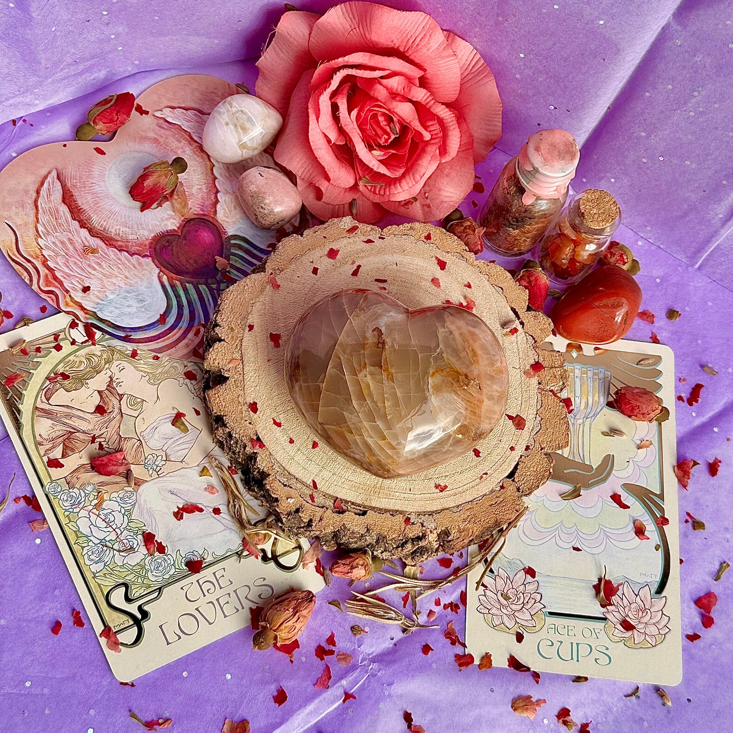 pink moonstone heart carving