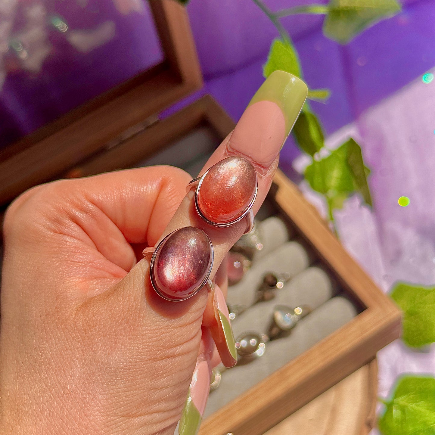 red lepidolite 925 sterling silver adjustable ring
