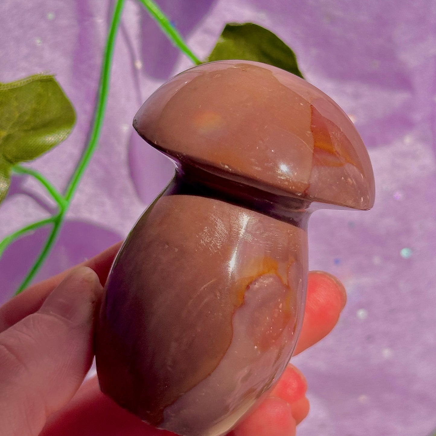 dusty mauve sea jasper mushroom carving