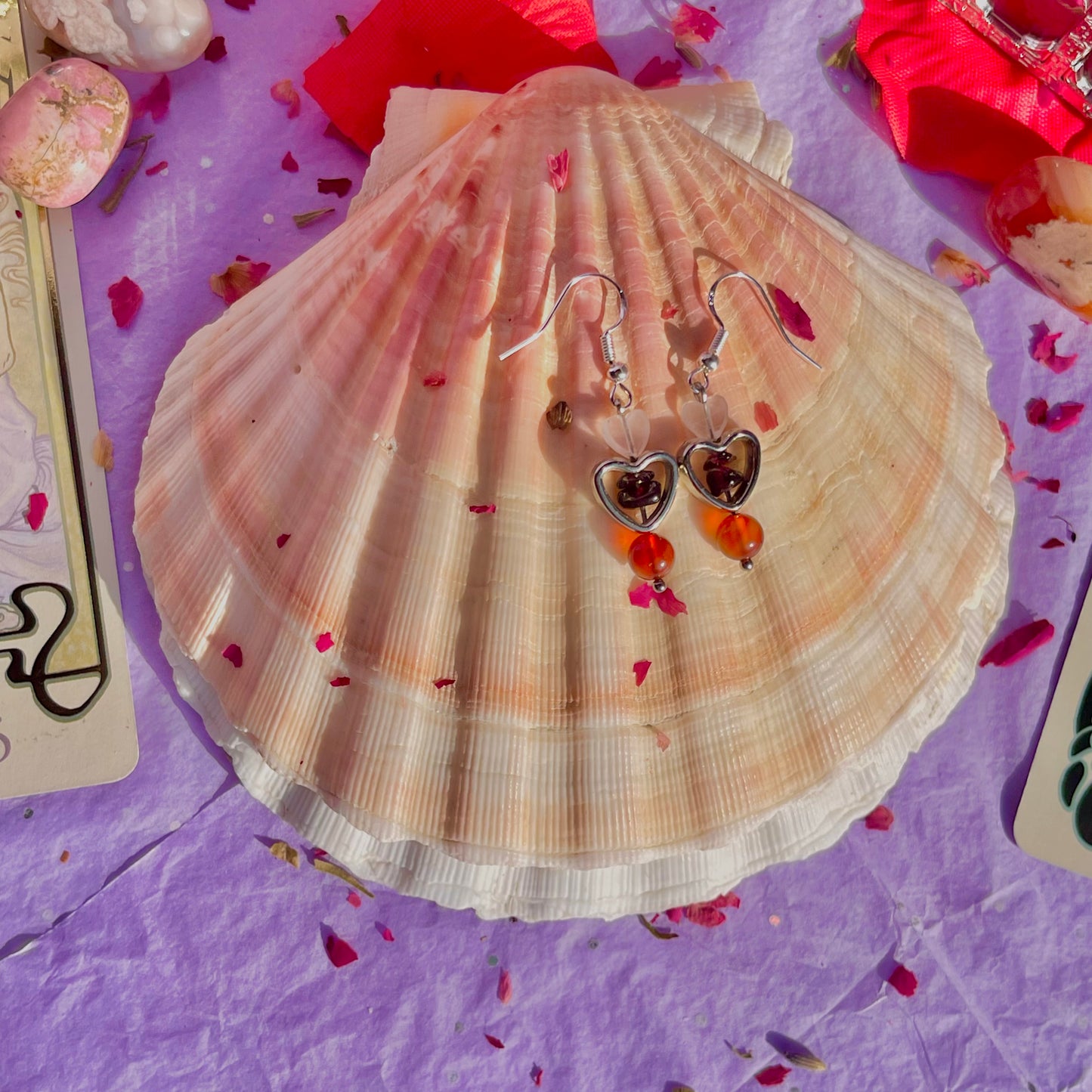 all my heart earrings on 925 sterling silver hooks ~ rose quartz, garnet & carnelian