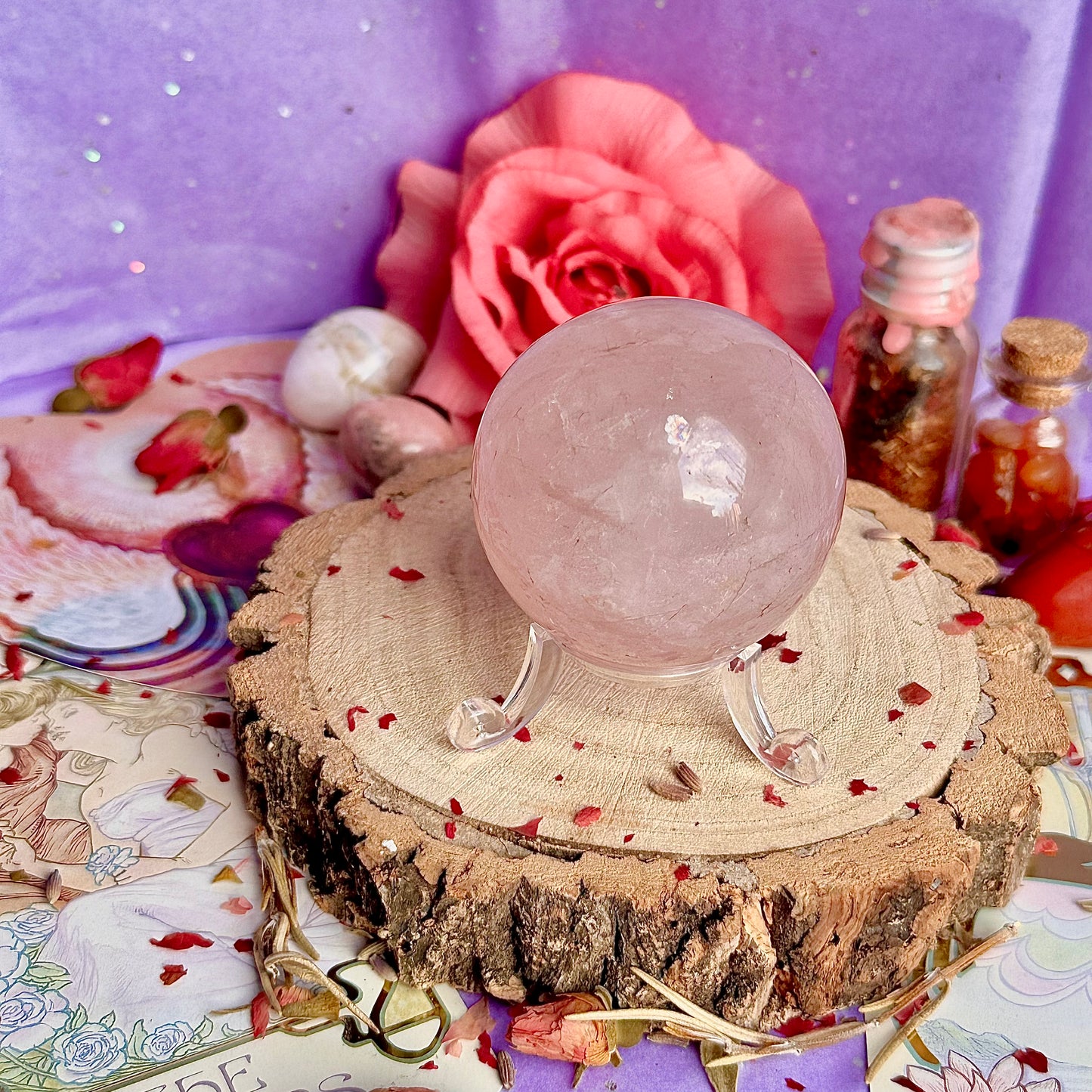 sphère de quartz rose astérisme étoile B