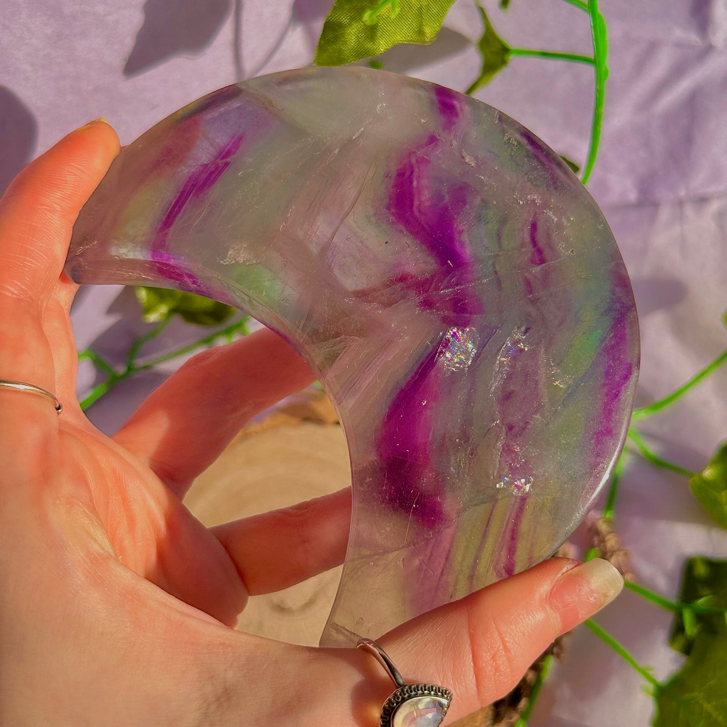 rainbow fluorite moon carving