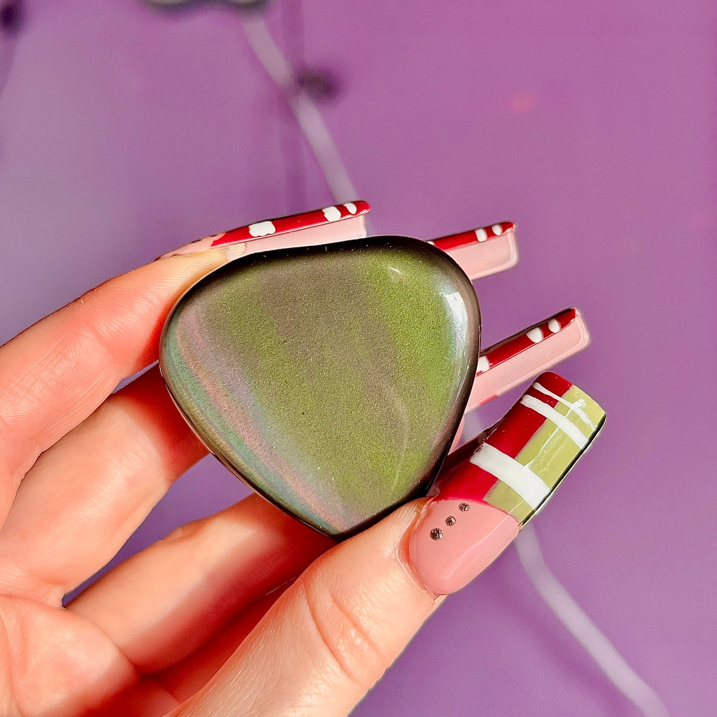 rainbow obsidian heart carvings C & D