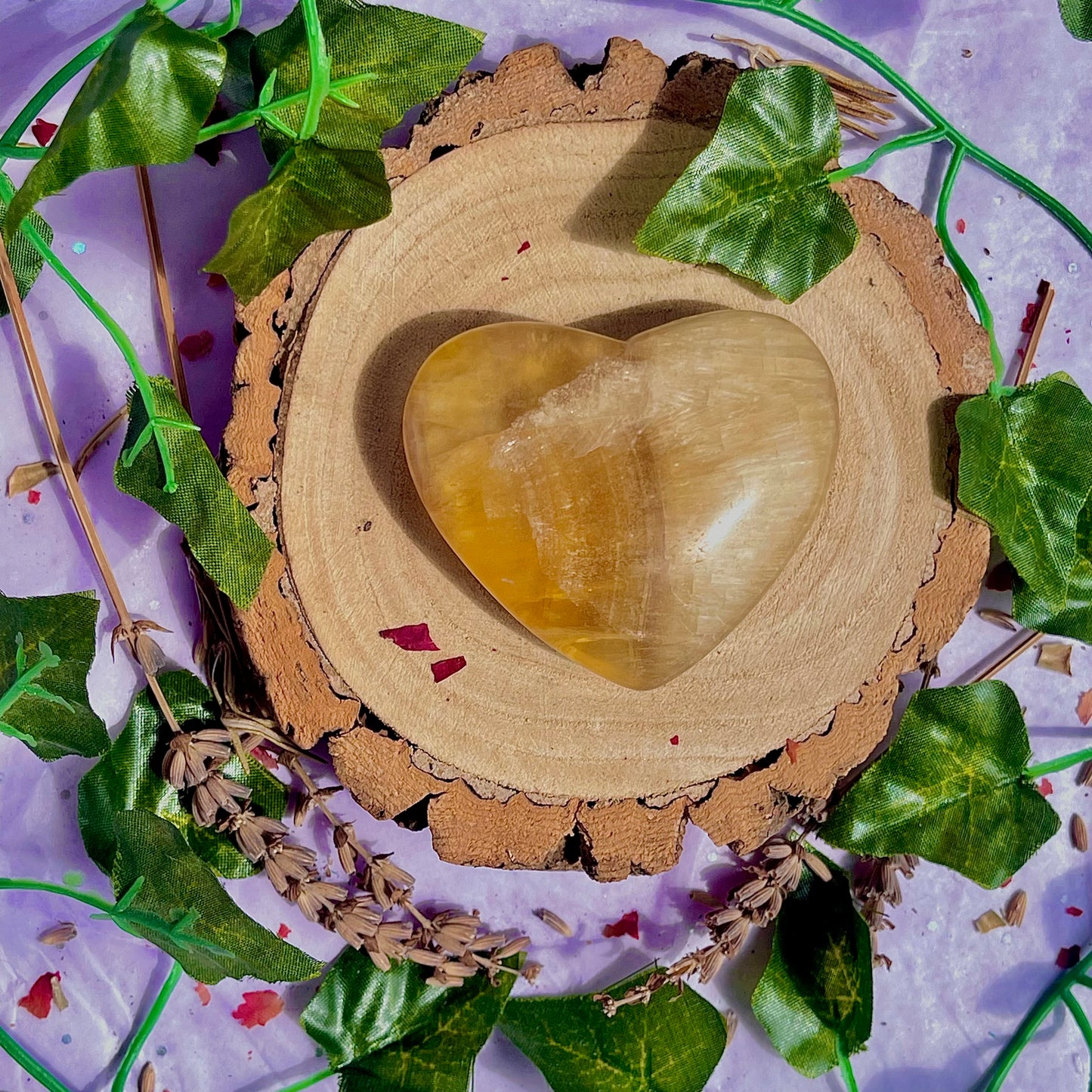 yellow fluorite heart carving