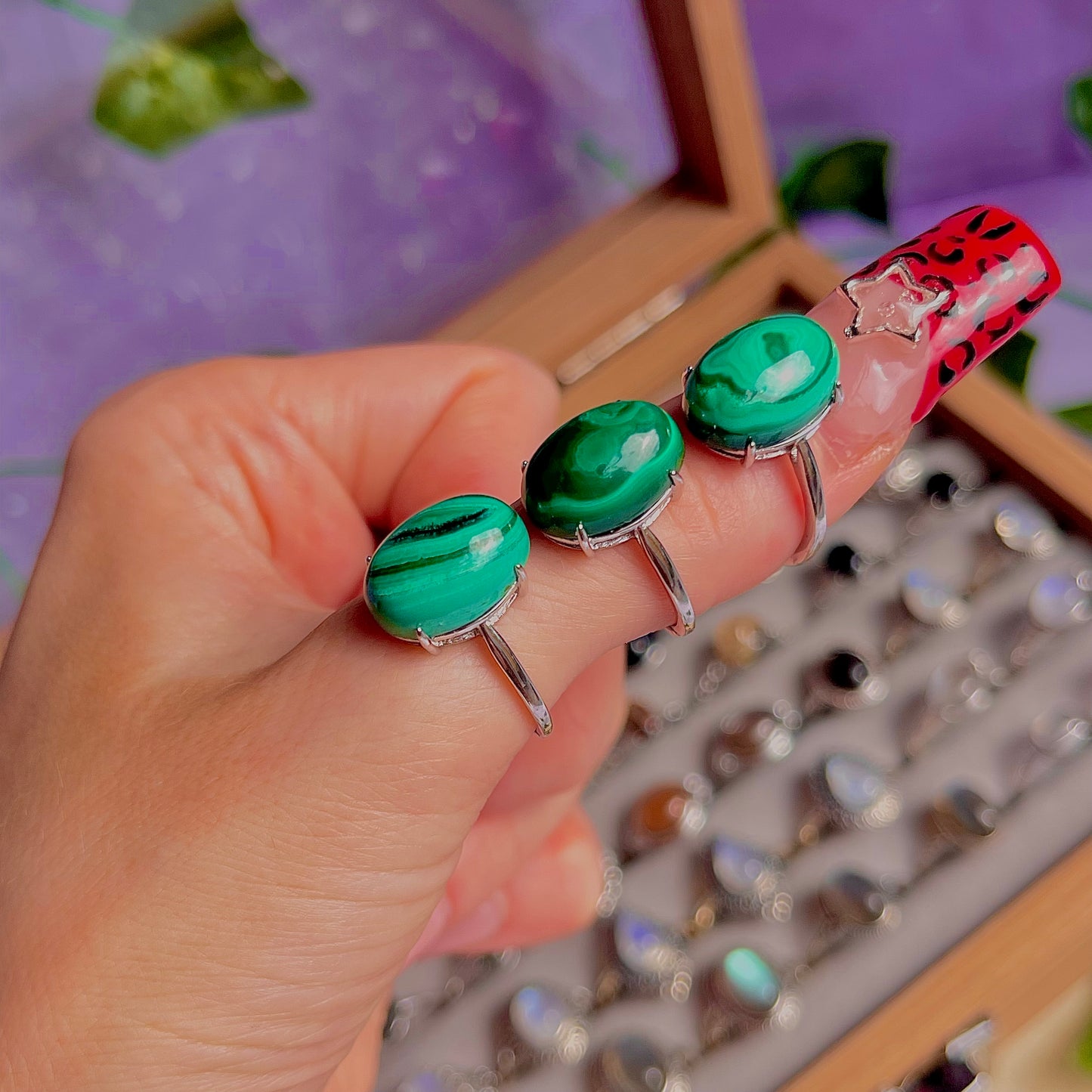 malachite ~ 925 sterling silver adjustable rings / choose your own