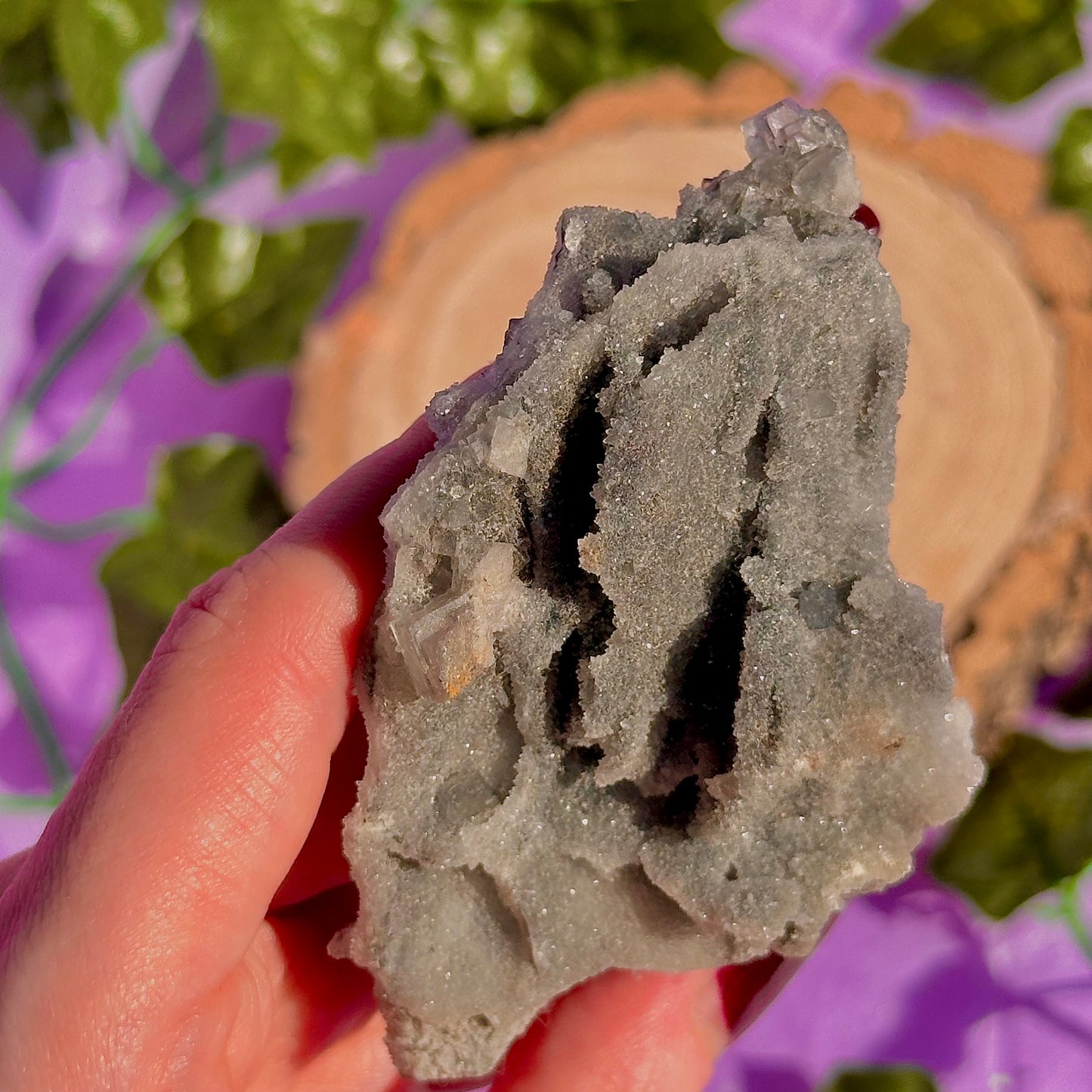 druzy quartz specimen with cubic fluorite & mini pyrite flower