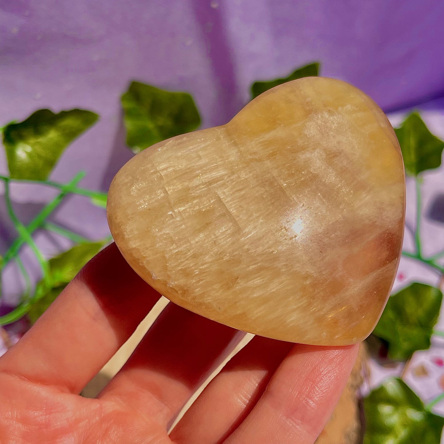 yellow fluorite heart carving