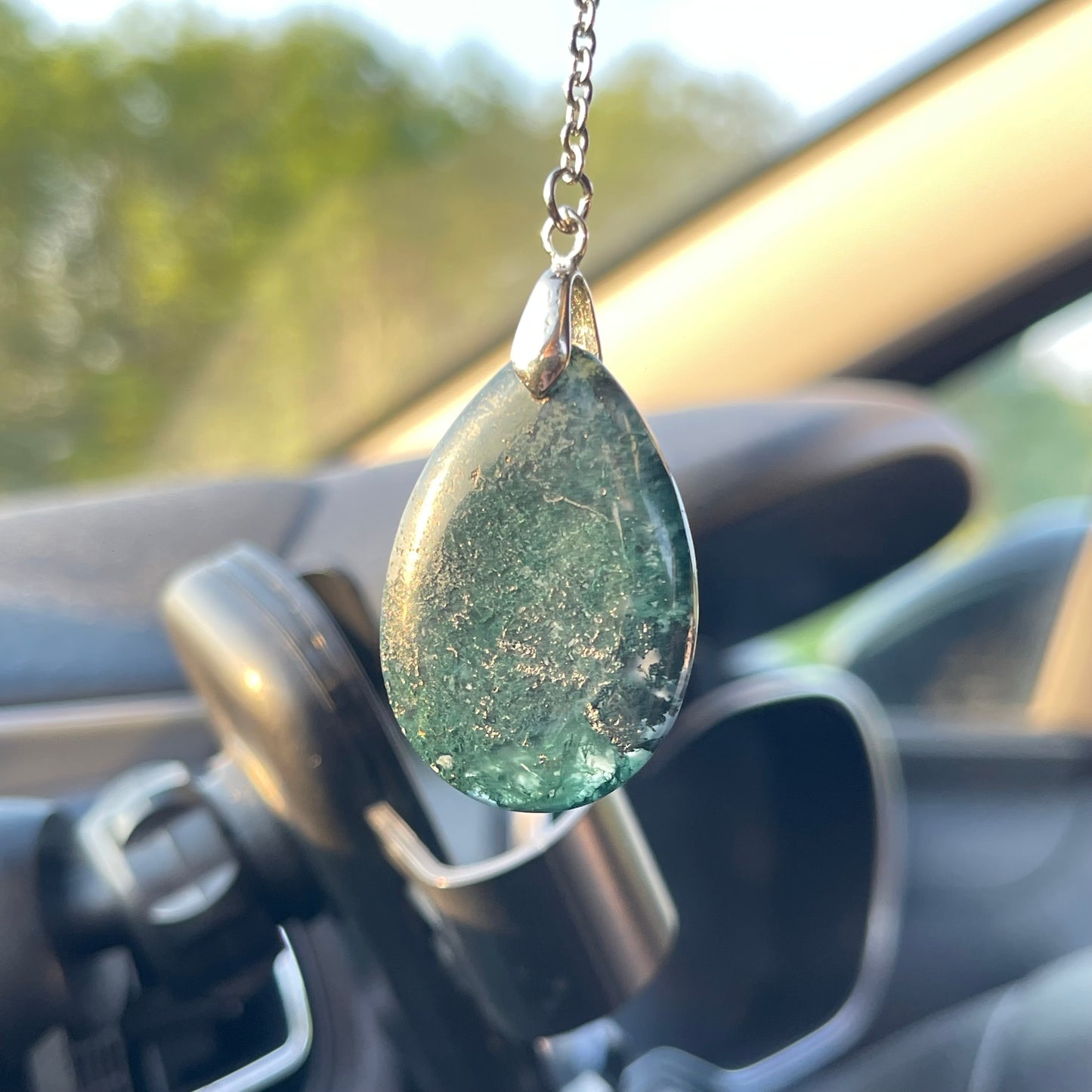 balance car charm - moss agate, unakite, rose quartz & clear quartz