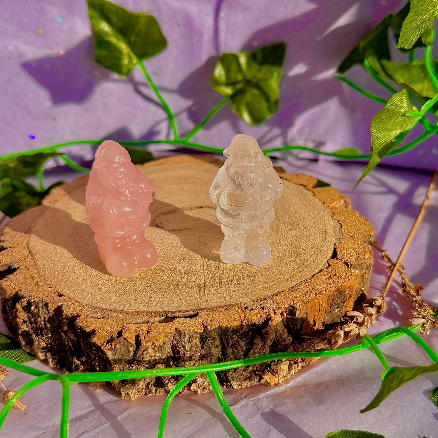 sculptures du père Noël, quartz rose et quartz clair ~ choisissez le vôtre