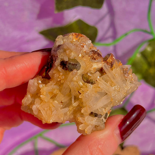 clear quartz with pyrite & golden healer inclusions cluster specimen