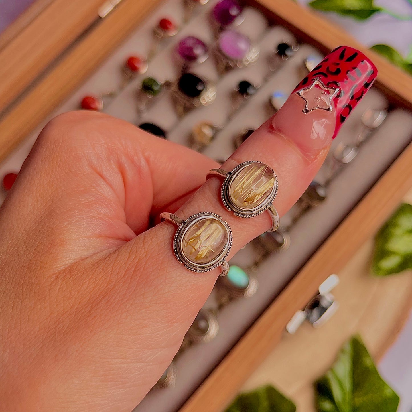 gold rutile quartz style A ~ 925 sterling silver adjustable rings / intuitively chosen