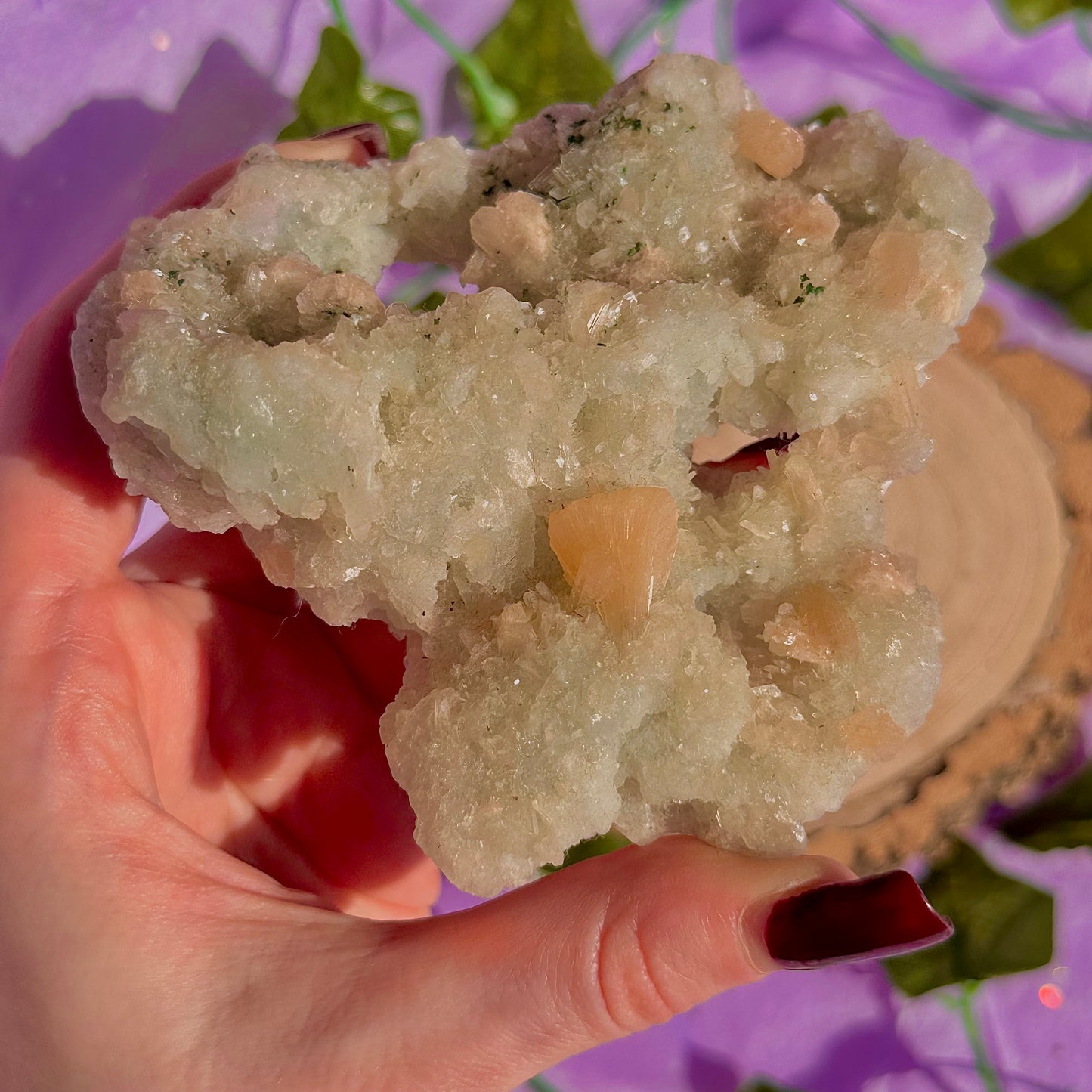 apophyllite verte avec stilbite pêche