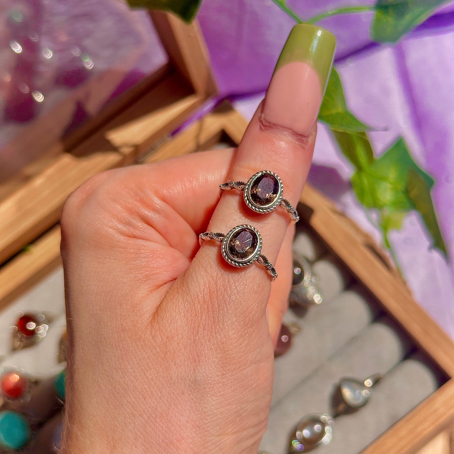 smoky quartz faceted 925 sterling silver adjustable ring