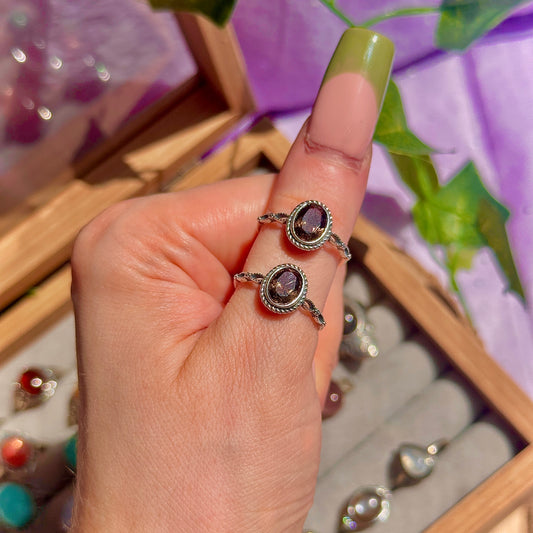 smoky quartz faceted 925 sterling silver adjustable ring