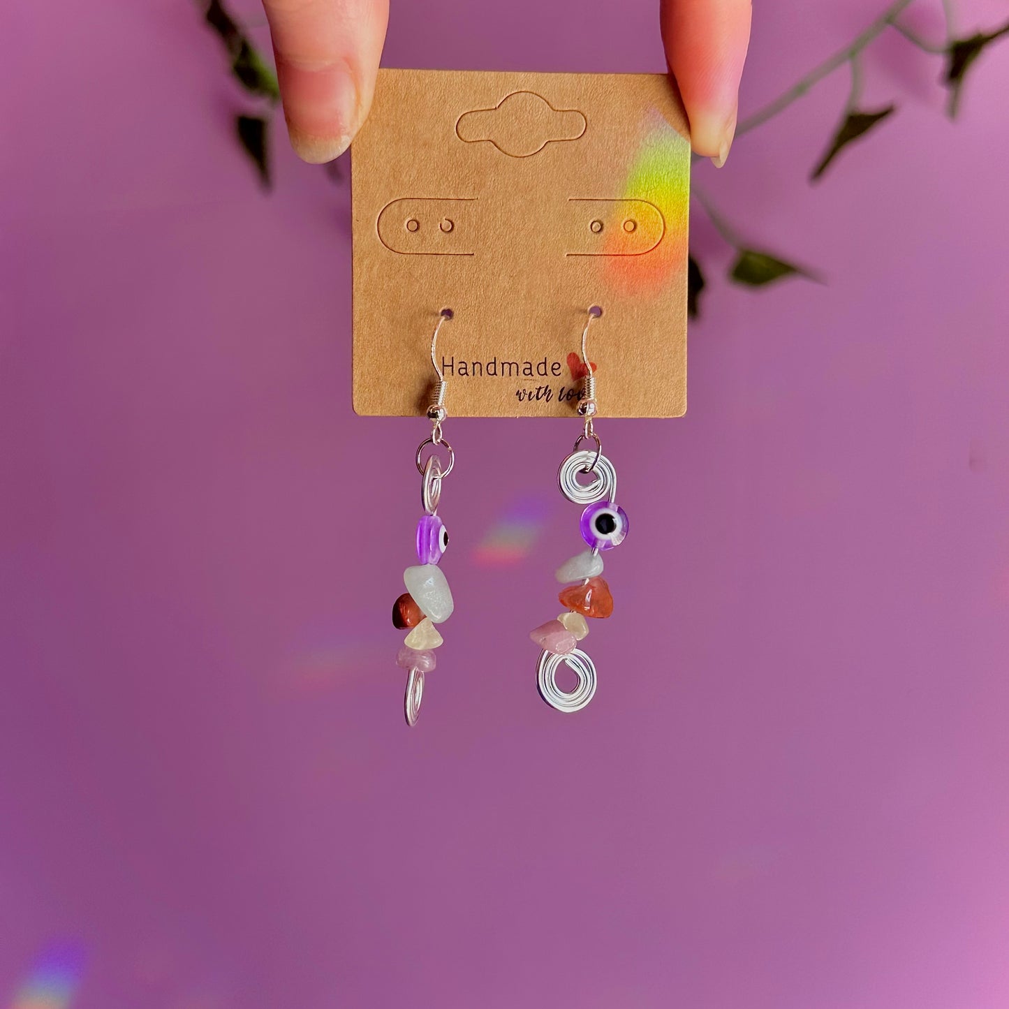 spiral eye earrings on 925 hooks ~ aquamarine, carnelian, jade, lepidolite